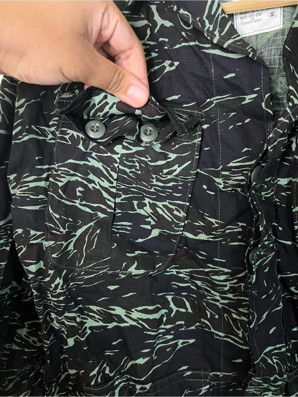 Vintage 80s Post Vietnam War Royal Thai Army "Shadow Tiger" Stripe Camo Shirt L - Picture 4 of 12